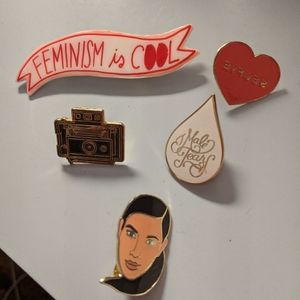 Set of 5 feminist enamel pins